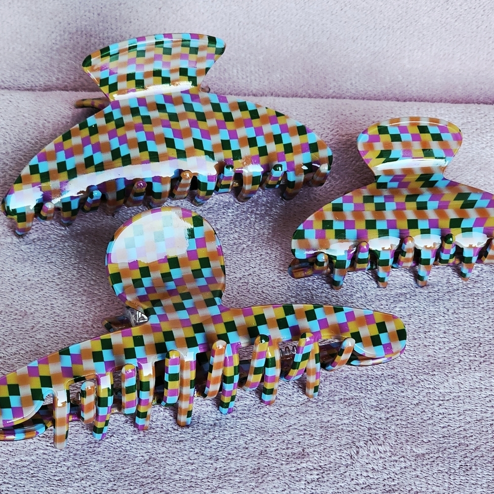 Hair Claw Clips in Pixelated Print, Set of 3